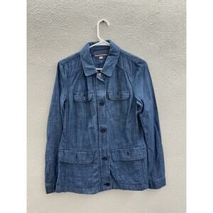 Tommy Hilfiger Womens Jacket Size Medium Blue Chambray Double Closure Lightweigh